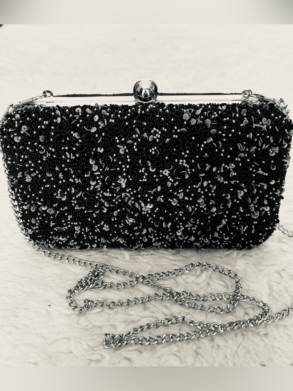 Black & Silver Beads/Sequins Small Evening Crossbody/Shoulders Bag